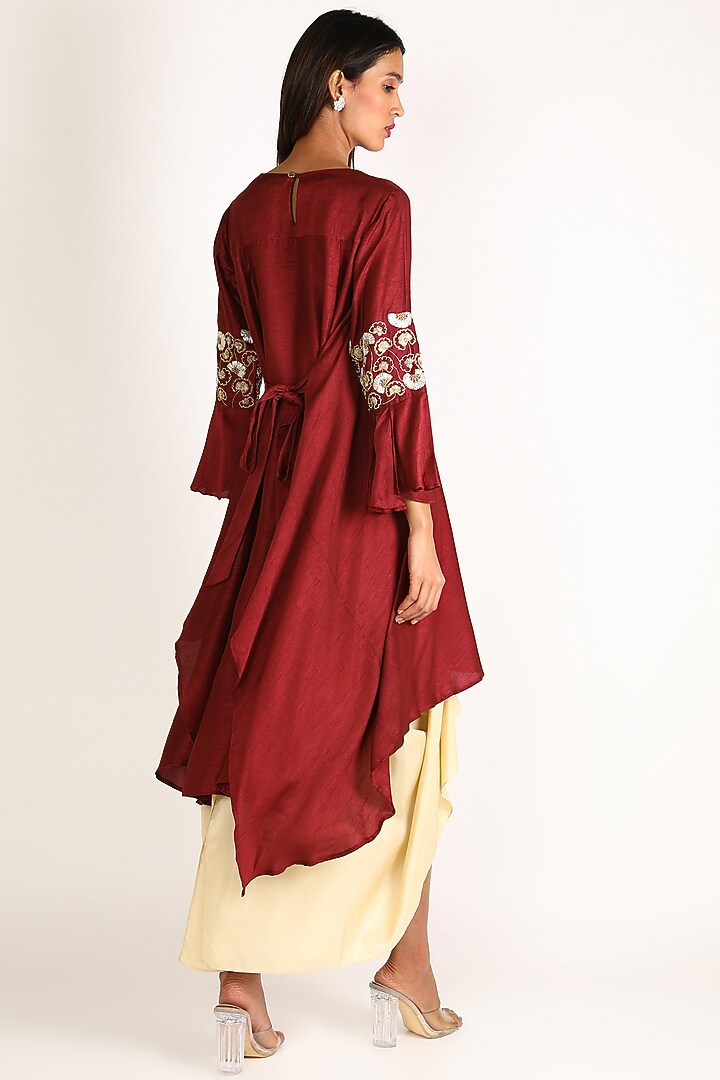 Red Embroidered High-Low Tunic For Girls by July - Kids at Pernia's Pop Up Shop