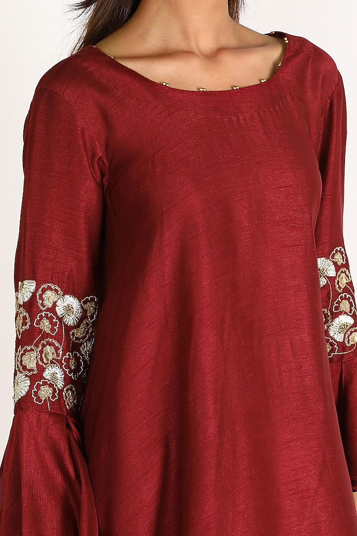Red Embroidered High-Low Tunic For Girls by July - Kids at Pernia's Pop Up Shop