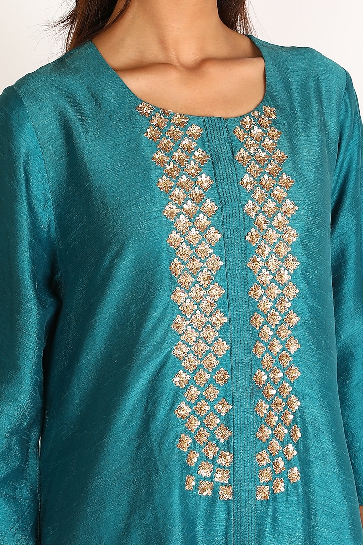 Cobalt Blue Embroidered Tunic Set For Girls by July - Kids at Pernia's Pop Up Shop