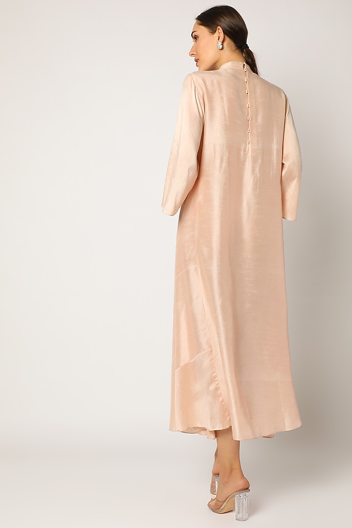 Light Beige Embroidered Asymmetrical Tunic For Girls by July - Kids at Pernia's Pop Up Shop