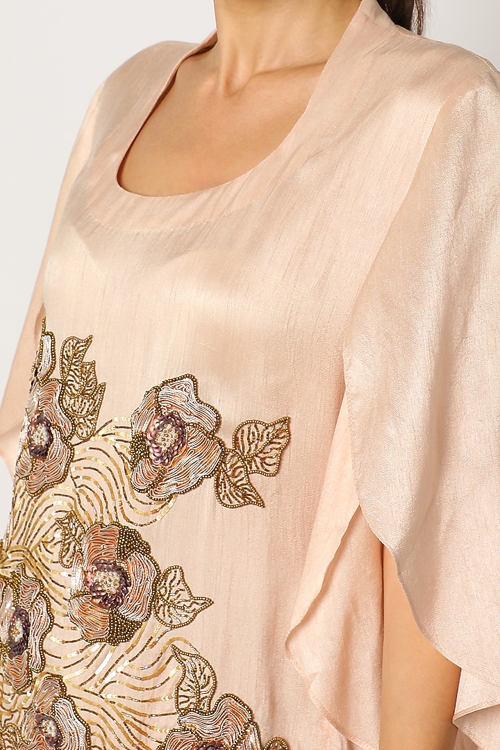 Light Beige Embroidered Asymmetrical Tunic For Girls by July - Kids at Pernia's Pop Up Shop