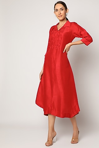 Red Cotton Asymmetrical Tunic For Girls by July - Kids