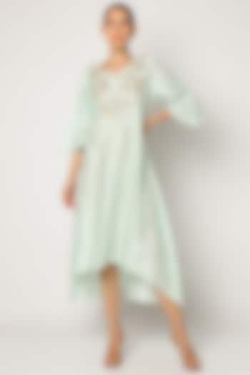 Sea Green Embroidered Asymmetrical Tunic For Girls by July - Kids