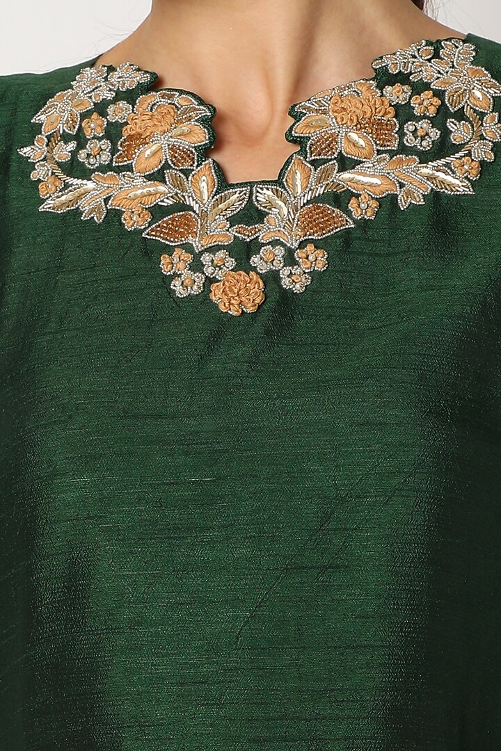 Bottle Green Embroidered Long Kurta For Girls by July - Kids at Pernia's Pop Up Shop