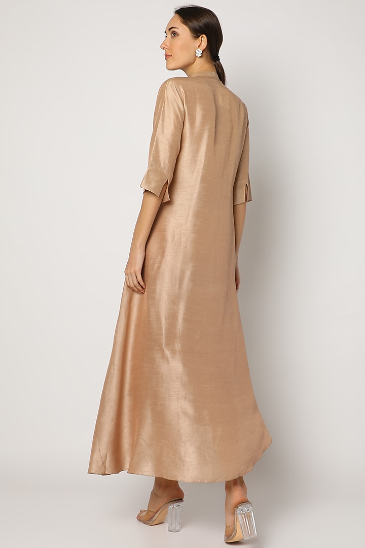 Light Brown Embroidered Asymmetrical Tunic For Girls by July - Kids at Pernia's Pop Up Shop