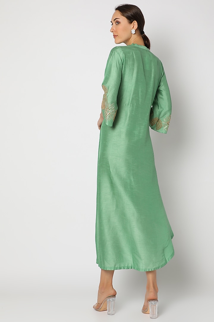Light Green Embroidered Asymmetrical Tunic For Girls by July - Kids at Pernia's Pop Up Shop