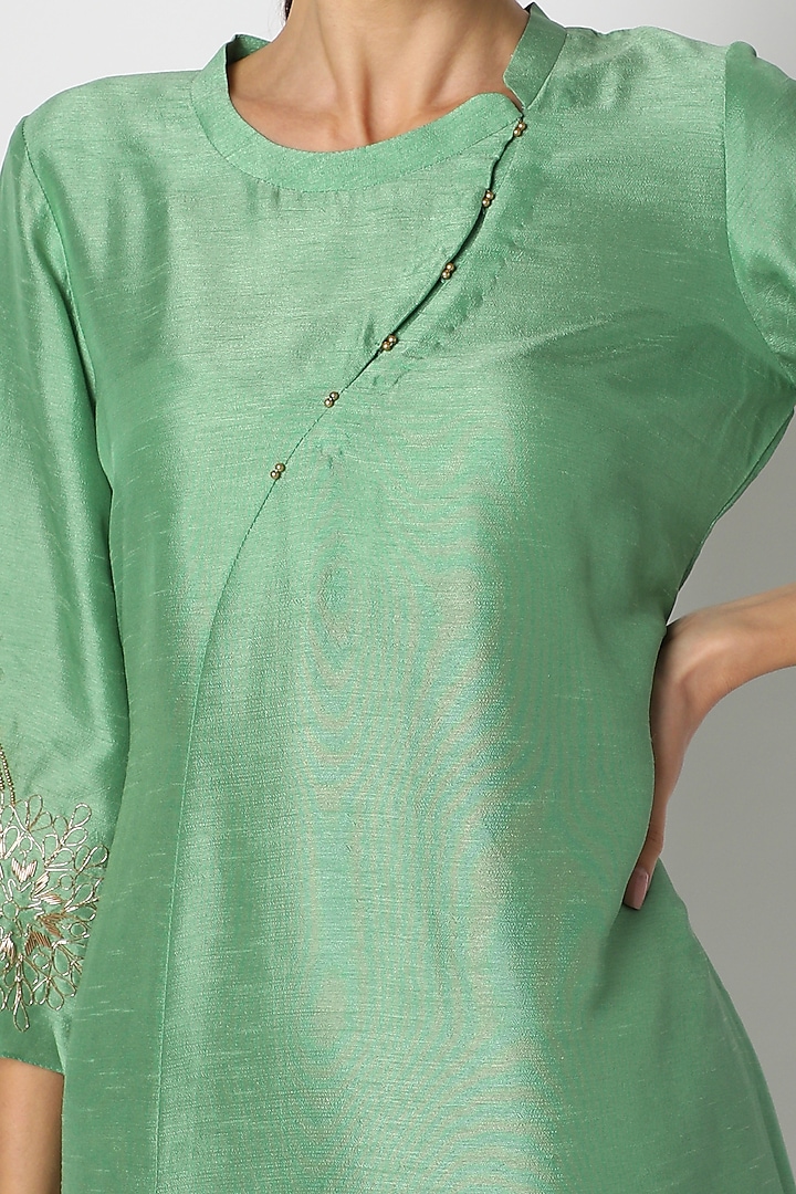 Light Green Embroidered Asymmetrical Tunic For Girls by July - Kids at Pernia's Pop Up Shop