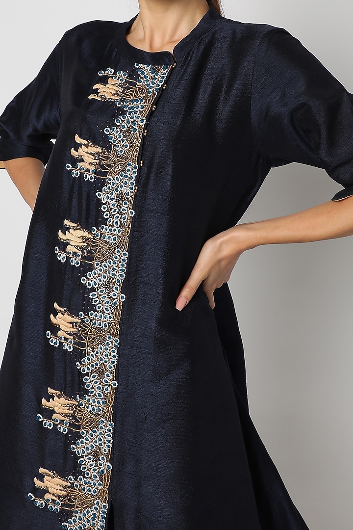 Blue Embroidered Asymmetrical Kurta For Girls by July - Kids at Pernia's Pop Up Shop