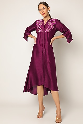 Wine Embroidered Shirt Tunic For Girls by July - Kids
