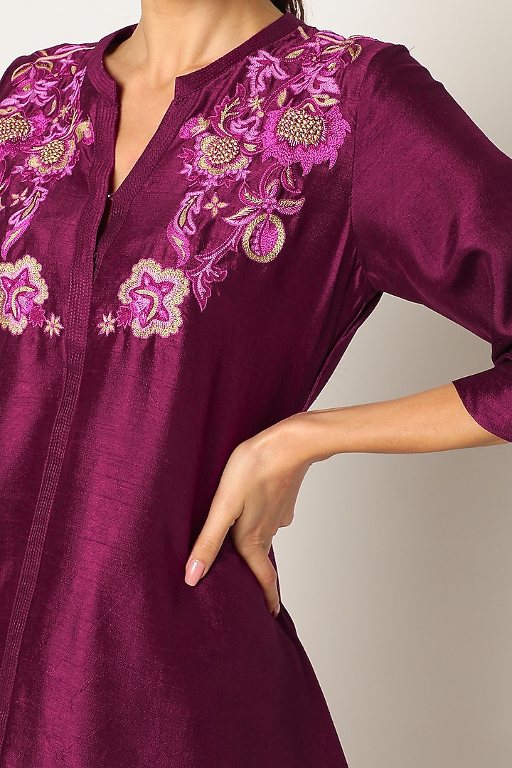 Wine Embroidered Shirt Tunic For Girls by July - Kids at Pernia's Pop Up Shop