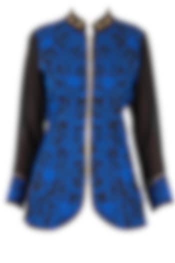 Black jacket with blue embroidery by J by Jannat