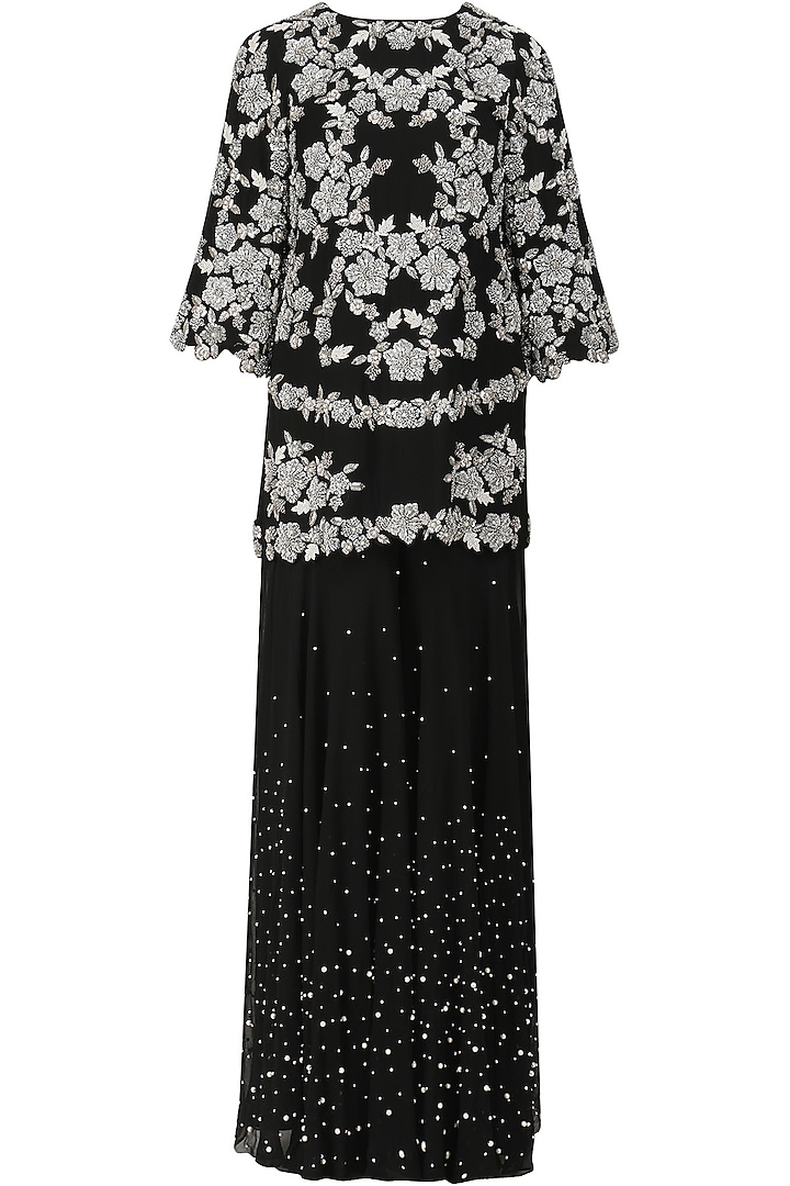 Black pearl embroidered kurta and sharara pants set available only at Pernia's Pop Up Shop.