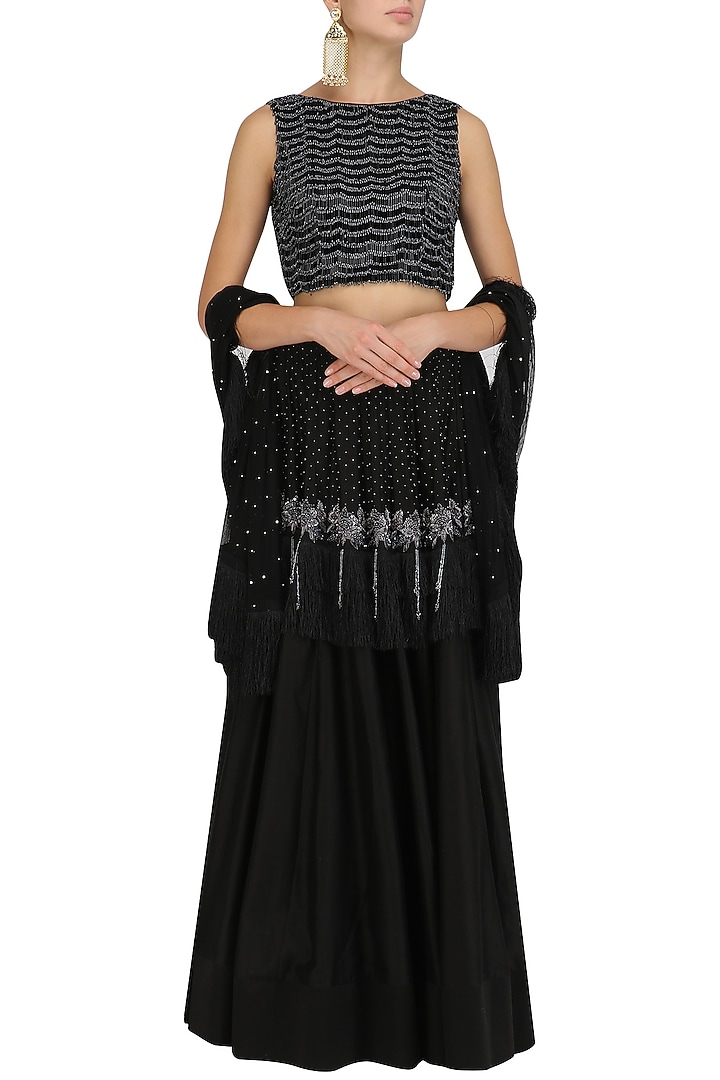 Black pearl embroidered blouse and lehenga skirt set available only at Pernia's Pop Up Shop.