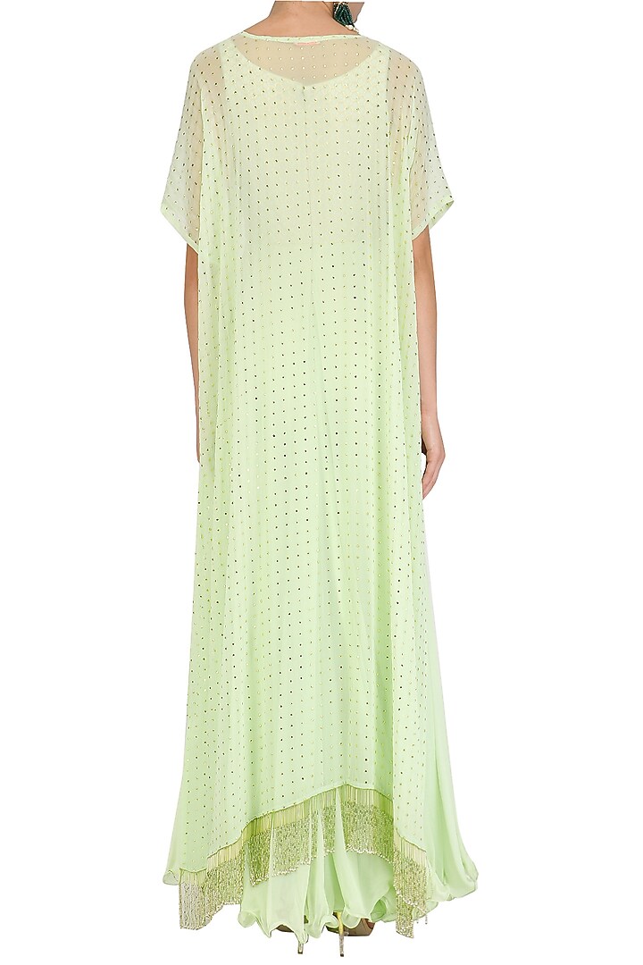 Mint green embroidered anarkali and cape set available only at Pernia's Pop Up Shop.