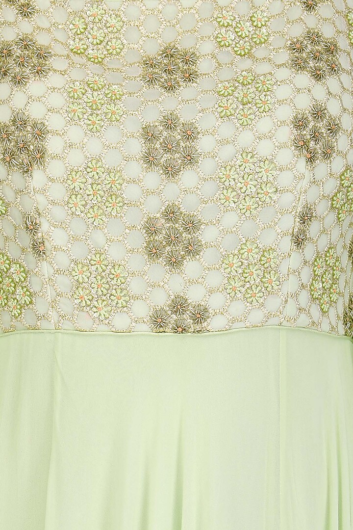 Mint green embroidered anarkali and cape set available only at Pernia's Pop Up Shop.