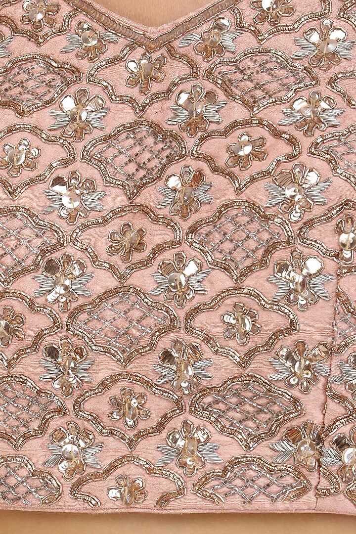 Pink embroidered blouse and lehenga skirt set available only at Pernia's Pop Up Shop.