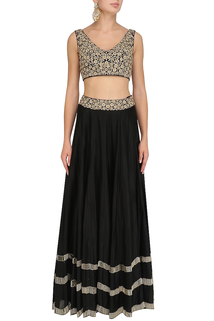 Black tasseled blouse, lehenga skirt and cape set available only at Pernia's Pop Up Shop.