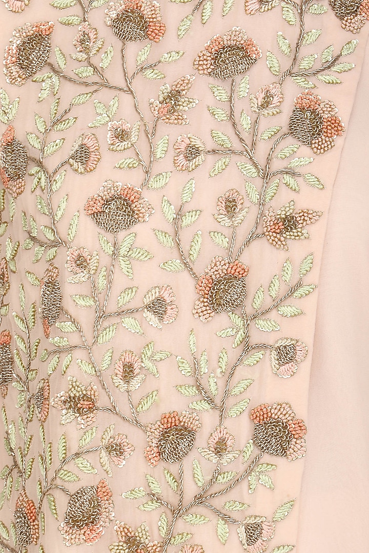 Peach floral embroidered kurta and sharara pants set available only at Pernia's Pop Up Shop.