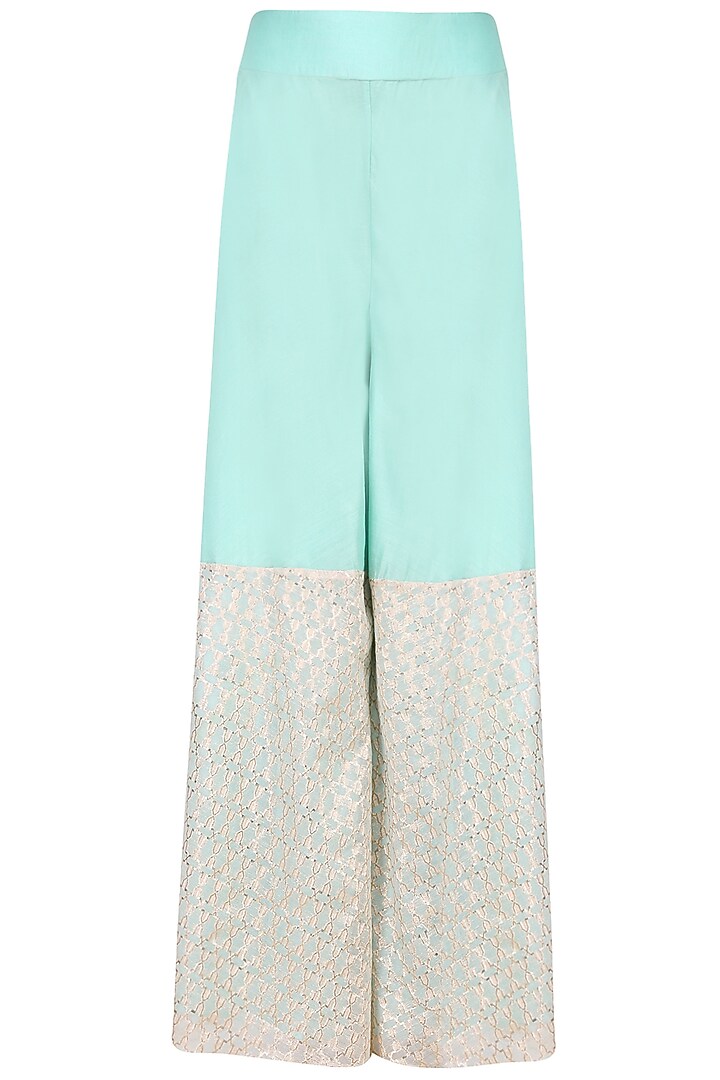 Aqua blue bird motif dabka embroidered kurta with divided skirt available only at Pernia's Pop Up Shop.
