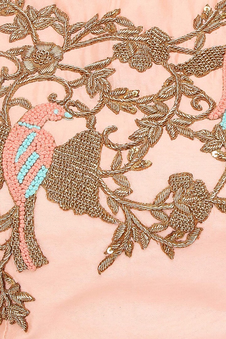 Peach bird motif embroidered crop top with skirt available only at Pernia's Pop Up Shop.
