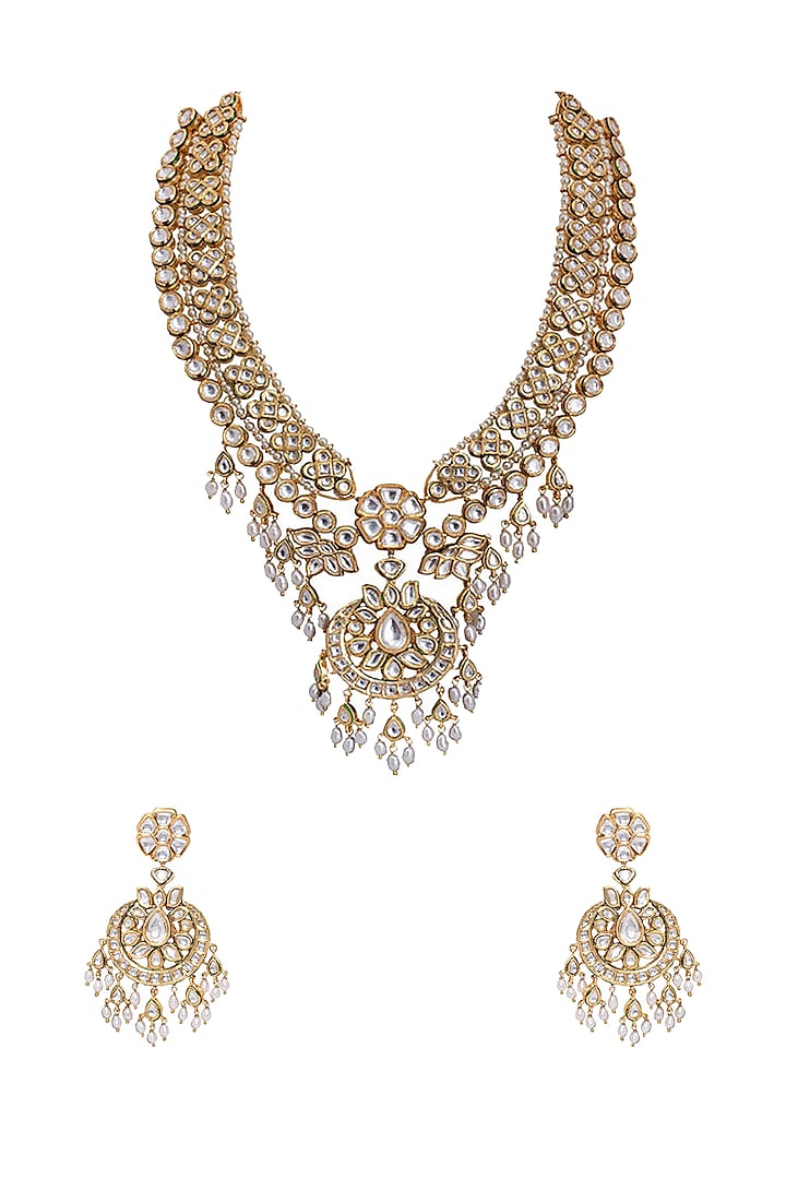 Gold Finish Freshwater Pearl Necklace Set Design by Joules By Radhika ...