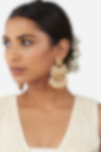 Gold Finish Shell Pearl Chandabali Earrings by Joules By Radhika
