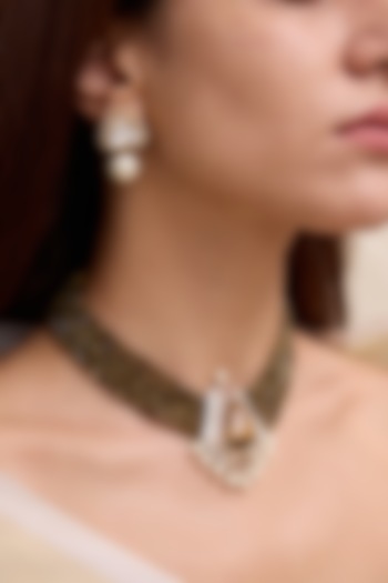 Gold Finish Green Beaded & Kundan Polki Layered Necklace Set by Joules By Radhika at Pernia's Pop Up Shop