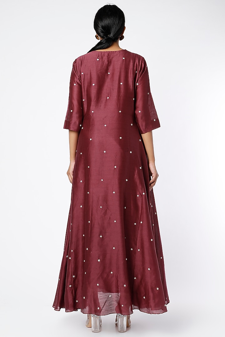 Reddish Wine Hand Embroidered Wedding Anarkali Set by July at Pernia's Pop Up Shop