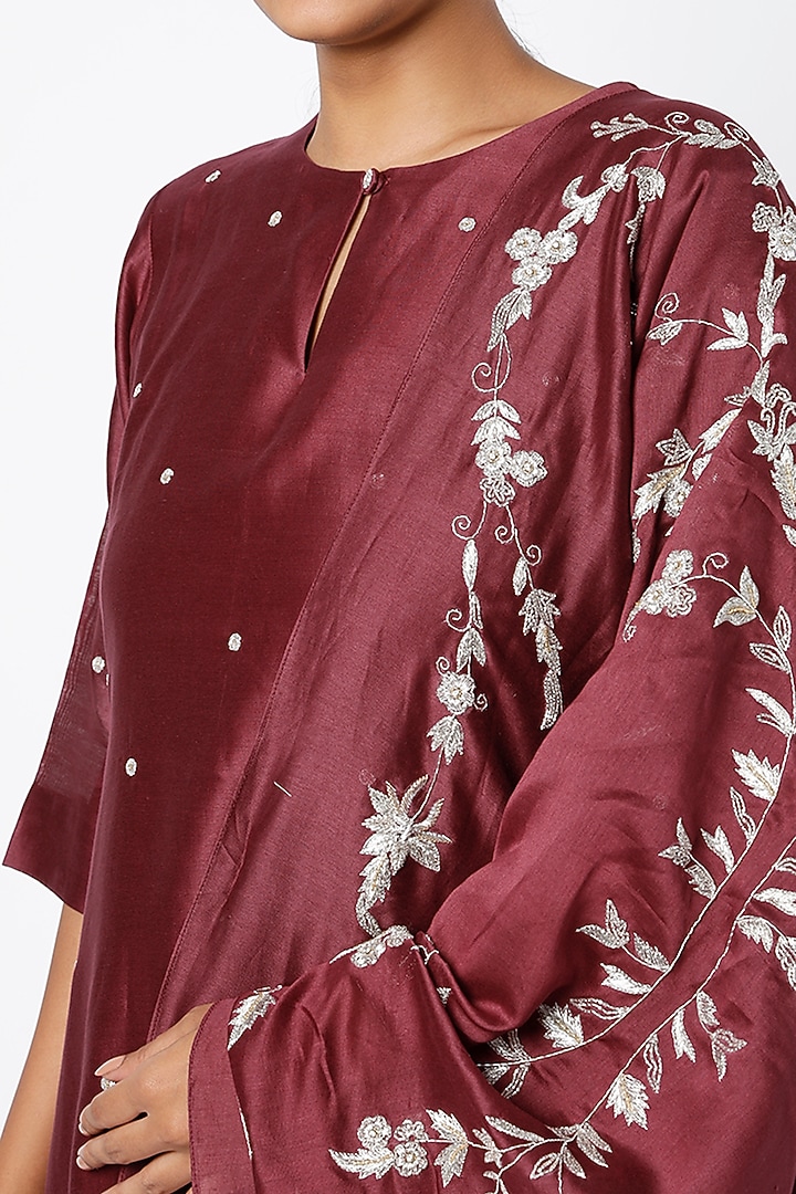 Reddish Wine Hand Embroidered Wedding Anarkali Set by July at Pernia's Pop Up Shop