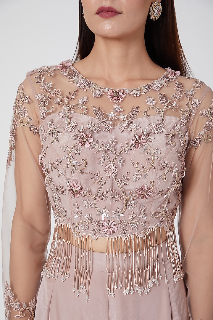 Onion Pink Crepe Embroidered Pants Set by Jade by Ashima at Pernia's Pop Up Shop