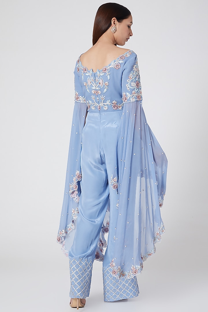 Blue Embroidered Jumpsuit by Jade by Ashima at Pernia's Pop Up Shop
