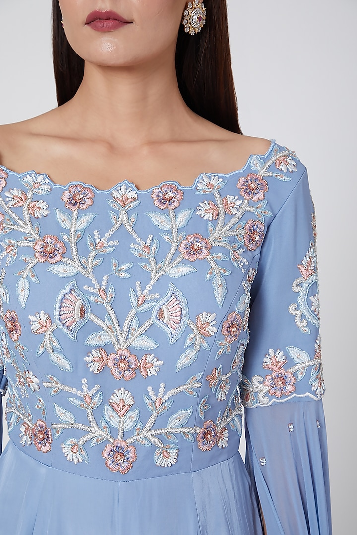 Blue Embroidered Jumpsuit by Jade by Ashima at Pernia's Pop Up Shop
