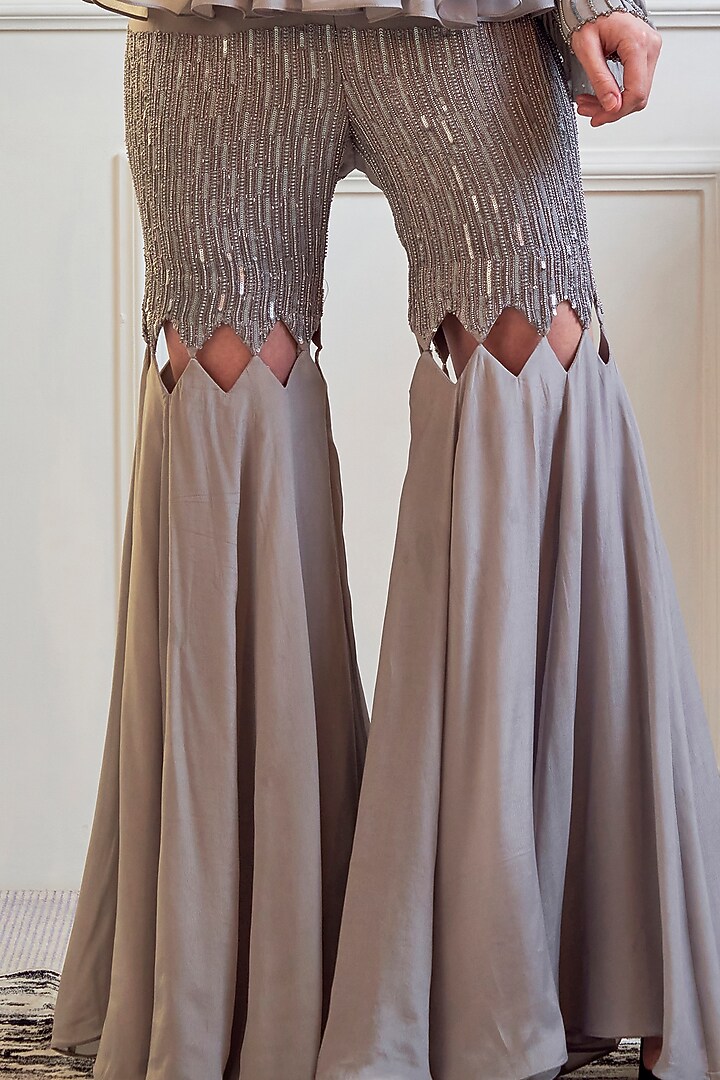 Grey Hand Embroidered Gharara Set by Jade by Ashima at Pernia's Pop Up Shop
