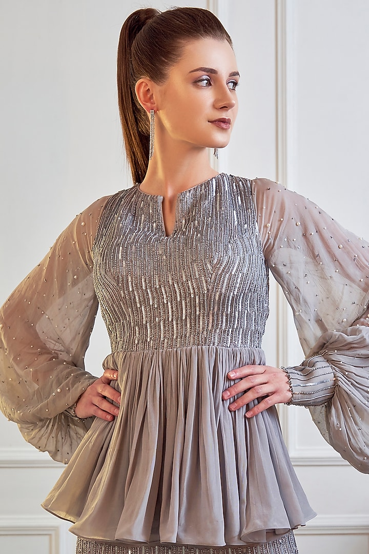 Grey Hand Embroidered Gharara Set by Jade by Ashima at Pernia's Pop Up Shop