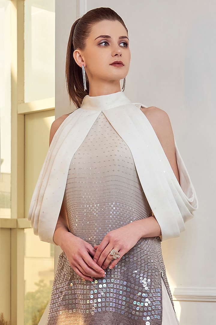 Off White & Grey Ombre Wedding Sharara Set by Jade by Ashima at Pernia's Pop Up Shop