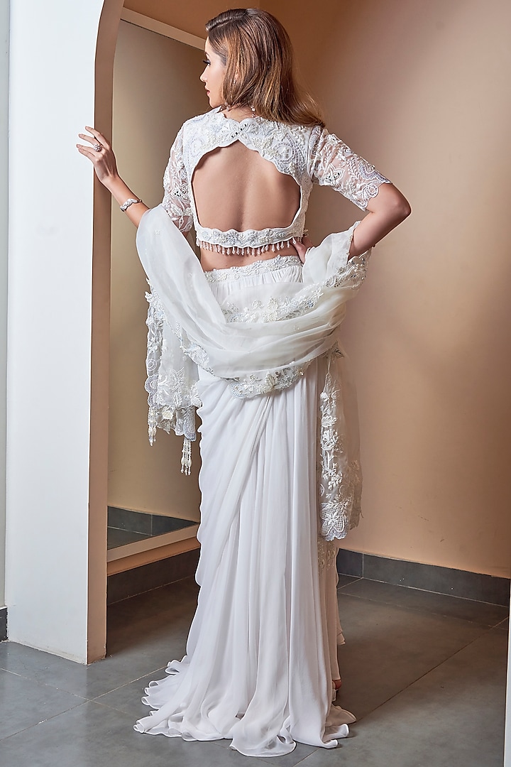 Ivory Machine Embroidered Skirt Set by Jade by Ashima at Pernia's Pop Up Shop