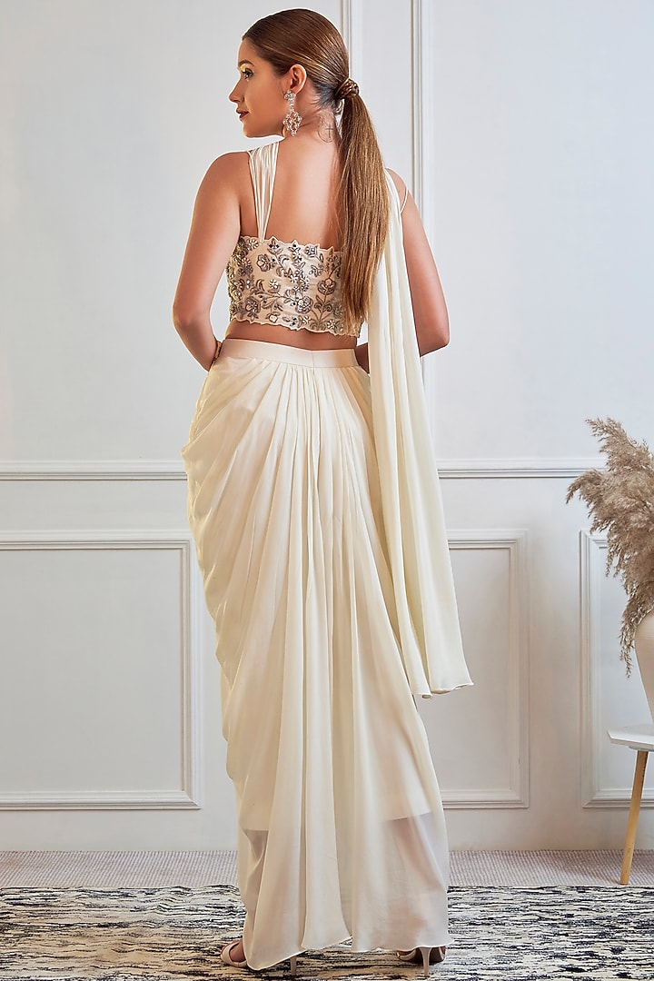 Off White Dupion & Crepe Dhoti Set by Jade by Ashima at Pernia's Pop Up Shop