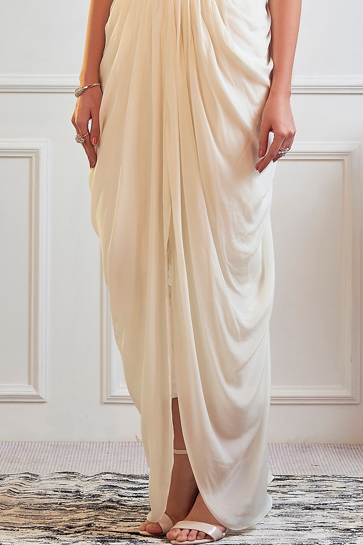 Off White Dupion & Crepe Dhoti Set by Jade by Ashima at Pernia's Pop Up Shop