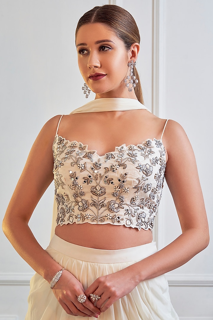 Off White Dupion & Crepe Dhoti Set by Jade by Ashima at Pernia's Pop Up Shop