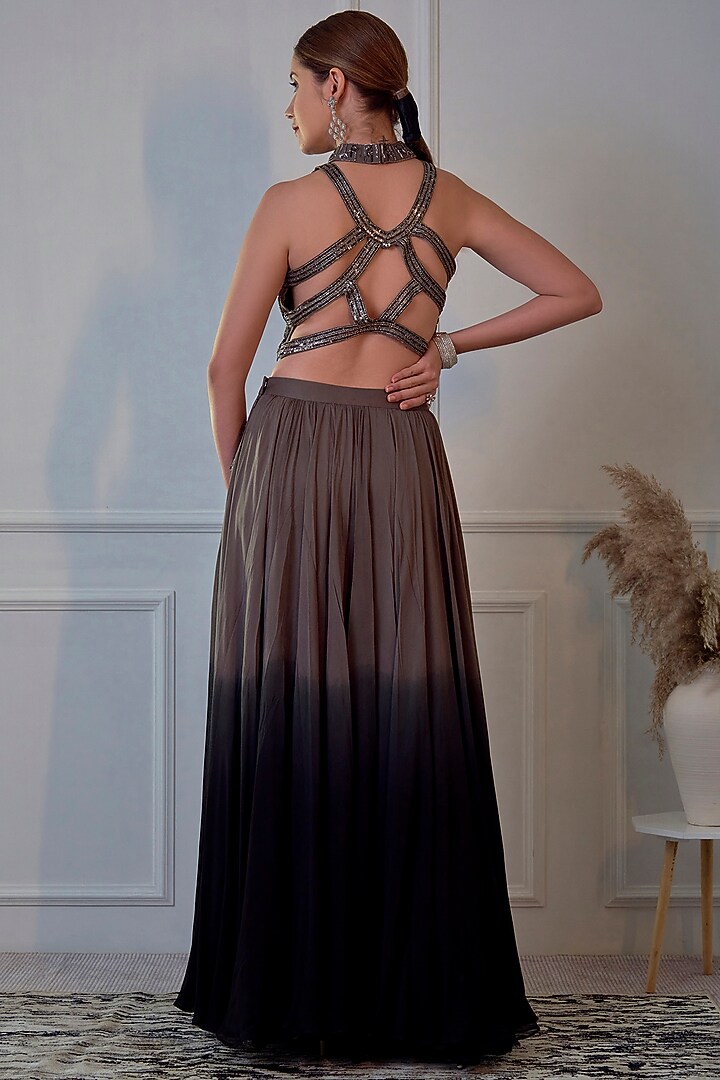 Grey Hand Embroidered Ombre Skirt Set by Jade by Ashima at Pernia's Pop Up Shop