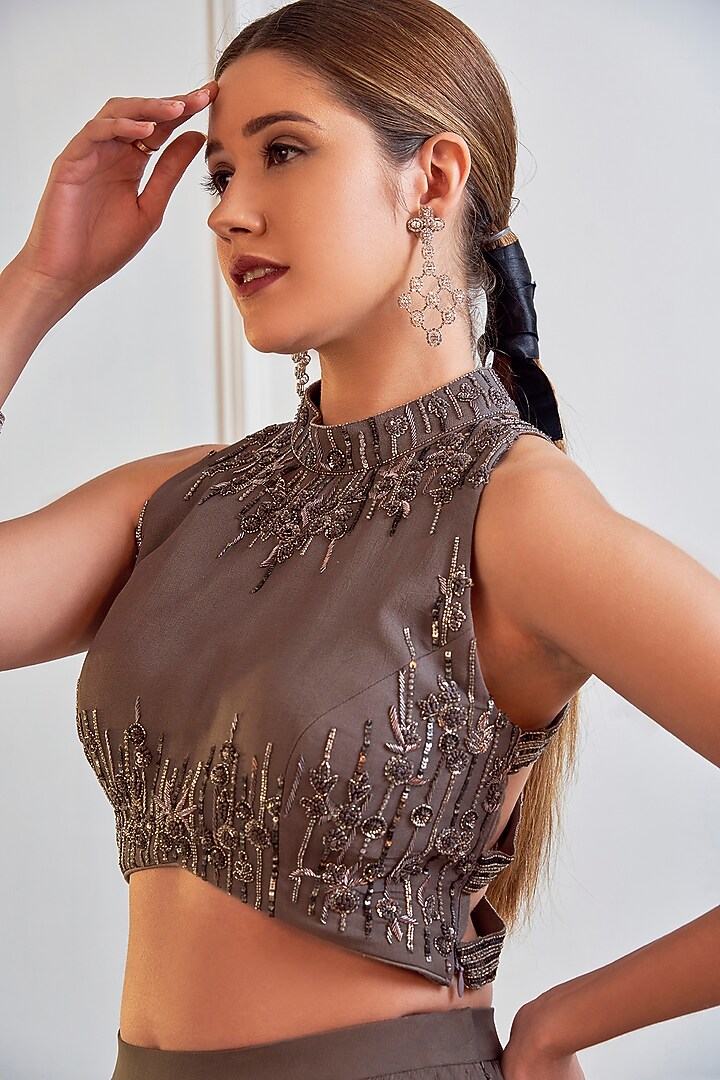 Grey Hand Embroidered Ombre Skirt Set by Jade by Ashima at Pernia's Pop Up Shop