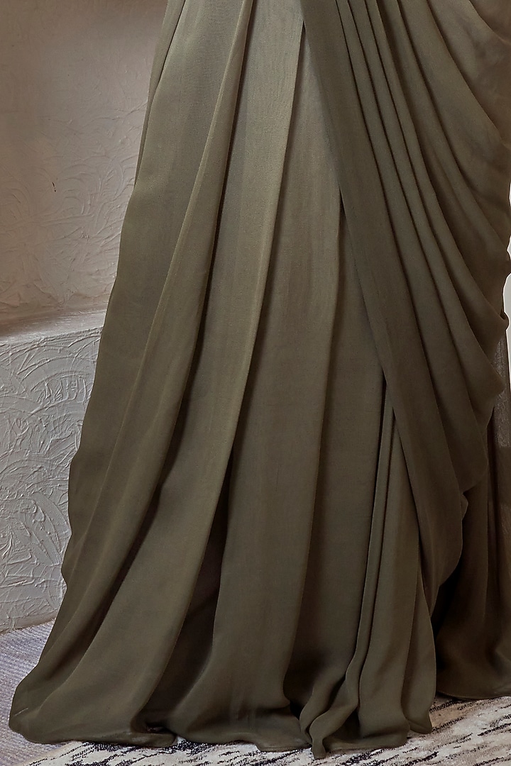 Olive Hand Embroidered Ombre Wedding Gown Saree by Jade by Ashima at Pernia's Pop Up Shop