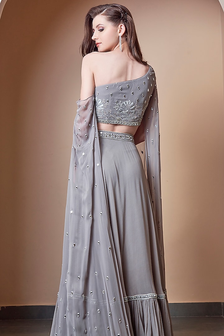 Grey Hand Embroidered Wedding Lehenga Set by Jade by Ashima at Pernia's Pop Up Shop