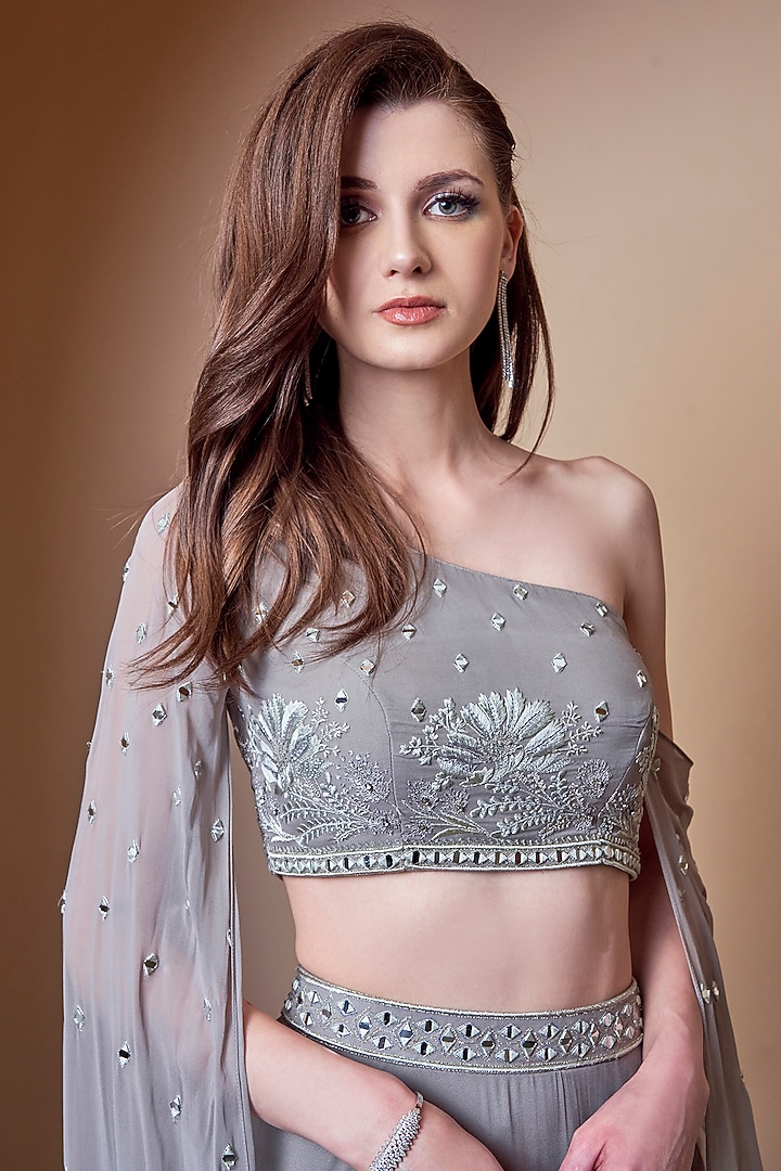 Grey Hand Embroidered Wedding Lehenga Set by Jade by Ashima at Pernia's Pop Up Shop