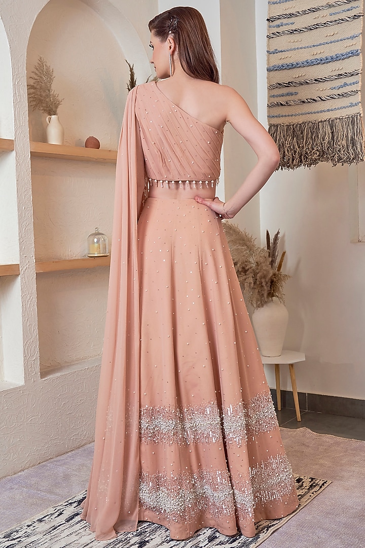 Peach Hand Embroidered Wedding Lehenga Set by Jade by Ashima at Pernia's Pop Up Shop