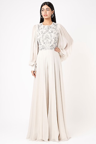 Ivory Hand Embroidered Jumpsuit by Jade By Ashima