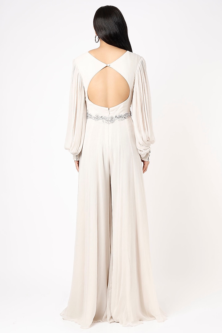 Ivory Hand Embroidered Jumpsuit by Jade By Ashima at Pernia's Pop Up Shop