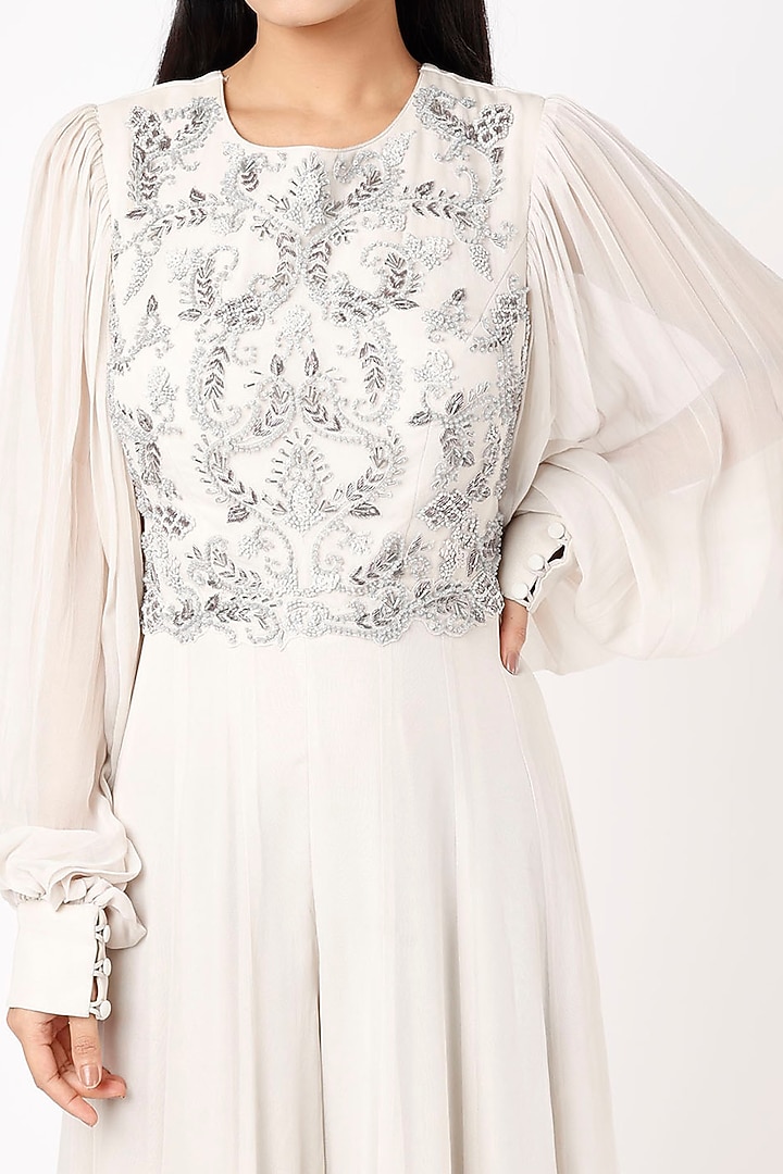 Ivory Hand Embroidered Jumpsuit by Jade By Ashima at Pernia's Pop Up Shop