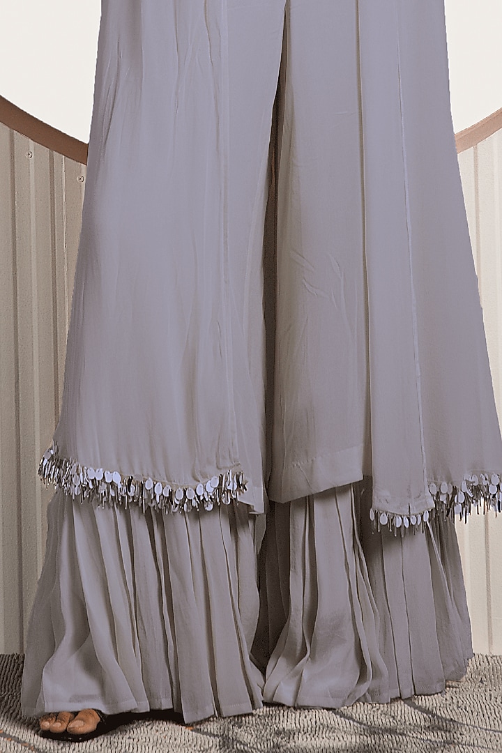 Light Lavender Crepe Embroidered Jacket Set by Jade by Ashima at Pernia's Pop Up Shop