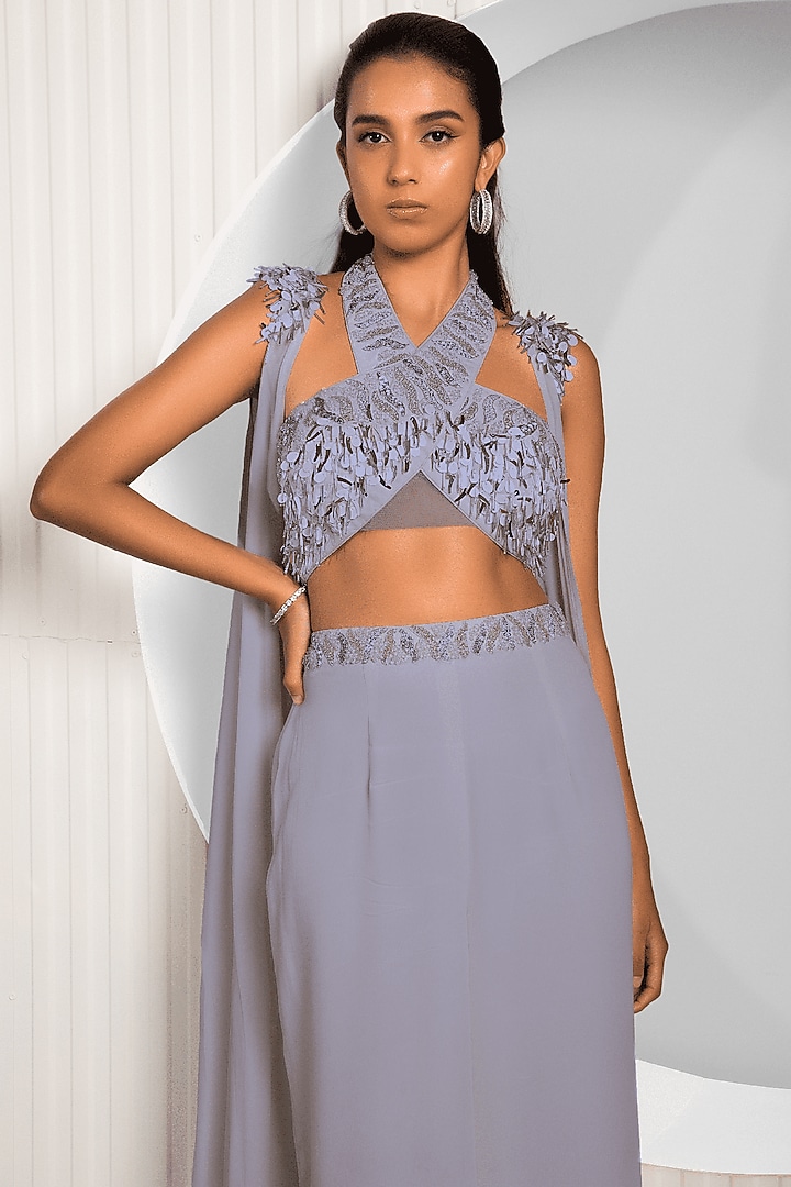 Light Lavender Crepe Embroidered Jacket Set by Jade by Ashima at Pernia's Pop Up Shop